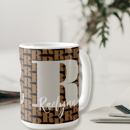 Goud Zwart Grijs Modern Initiaal Letter Monogram Koffiemok