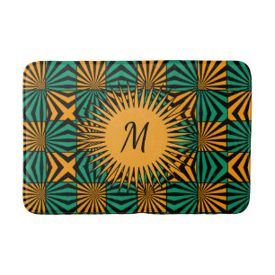 Goud Zwart Groen Modern Geometrisch Monogram Badmat
