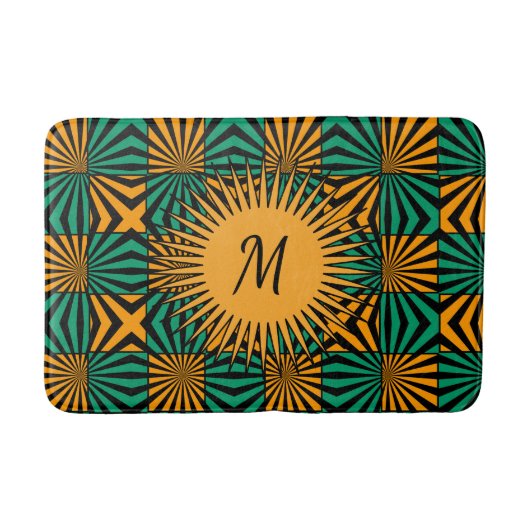 Goud Zwart Groen Modern Geometrisch Monogram Badmat (Voorkant)