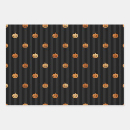 Goud Zwart Halloween Spider Pompoen & Vleermuizen  Inpakpapier Vel