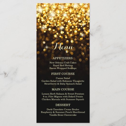 Goud Zwart Hollywood Glitz Glam Bruiloft Menu (Voorkant)