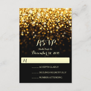Goud Zwart Hollywood Glitz Glam Bruiloft RSVP Kaartje