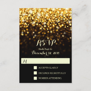 Goud Zwart Hollywood Glitz Glam Bruiloft RSVP Kaartje
