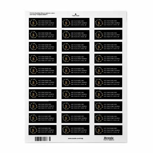 Goud Zwart Krans Monogram Retouradres Label (Full Sheet)