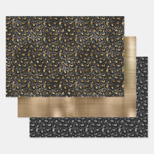 Goud Zwart Leopard Glitter Inpakpapier Vel