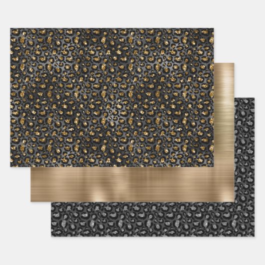 Goud Zwart Leopard Glitter Inpakpapier Vel (Set)