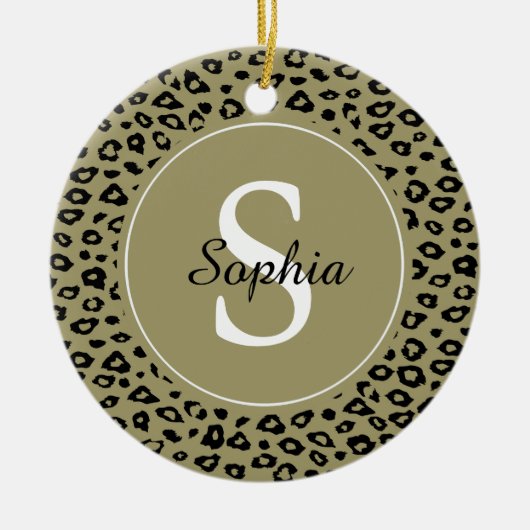 Goud Zwart Leopard Print Monogram Keramisch Ornament (Voorkant)