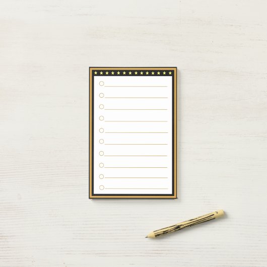 Goud Zwart Lijst Lined Post-it Notes (Op bureau)