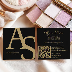 Goud Zwart Logo initials vet make-up qr-code Vierkante Visitekaartje