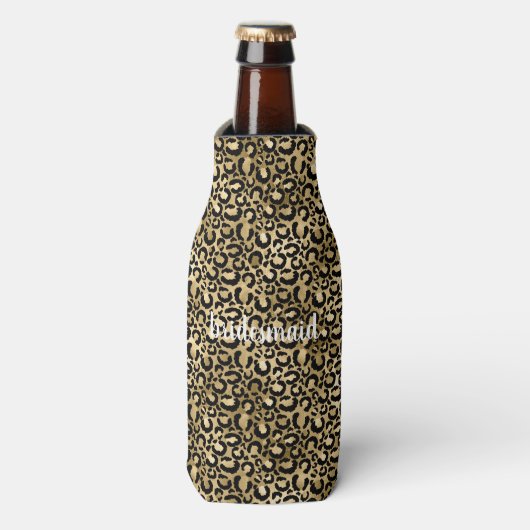 Goud Zwart Luipaardprint Flesjeskoeler (Fles Voorkant)