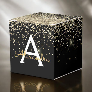 Goud Zwart Luxe Glitter Glans Monogram Bedankdoosjes