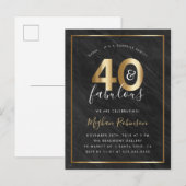 Goud & Zwart Marmer 40 & Fabulous Surprise Party Uitnodiging Briefkaart (Voorkant / Achterkant)