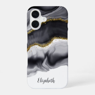 Goud Zwart Marmer Aanpassen iPhone 16 Hoesje
