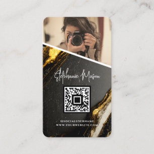 Goud Zwart Marmeren Foto QR Code Moderne Fotografi Visitekaartje