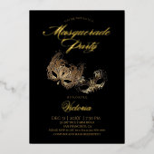 Goud Zwart Maskerade Feest  Folie Uitnodiging (Voorkant)