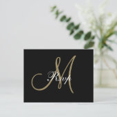Goud Zwart Minimaal Script Monogram Bruiloft RSVP Uitnodiging Briefkaart (Staand voorkant)