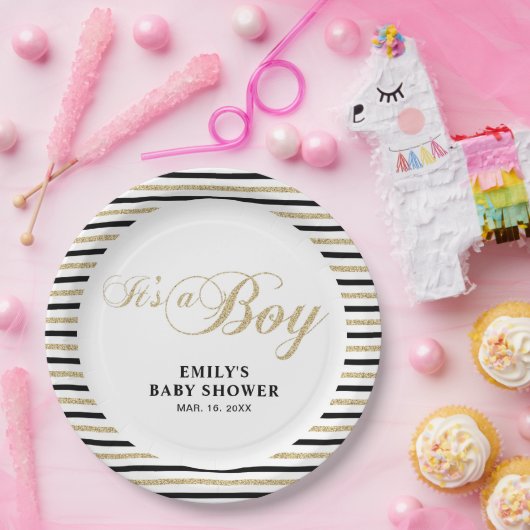 Goud & Zwart | Modern Baby shower Party Bord (Feest)