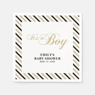 Goud & Zwart Modern Boy Baby shower papieren ser Servet