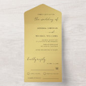Goud & Zwart Modern Handgeschreven Script Bruiloft All In One Uitnodiging (Binnen)