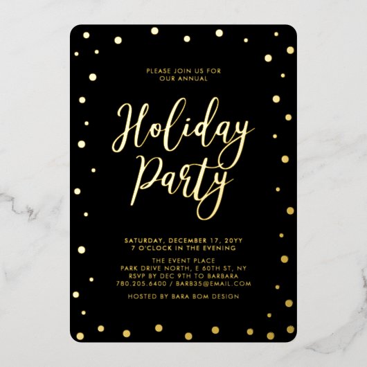 Goud & Zwart Modern Kerstfeest Folie Uitnodiging (Voorkant)