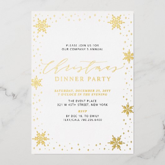 Goud & Zwart Modern Kerstmis Vakantie Diner Party Folie Uitnodiging (Voorkant)