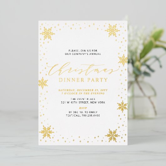 Goud & Zwart Modern Kerstmis Vakantie Diner Party Folie Uitnodiging (Staand Voorkant)
