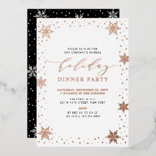 Goud & Zwart Modern Kerstmis Vakantie Diner Party Folie Uitnodiging