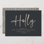 Goud zwart modern minimal script elegant feestdagenkaart (Voorkant / Achterkant)