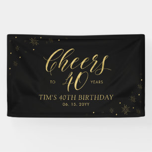 Goud & Zwart Modern Proost 40e Verjaardagsfeest Spandoek