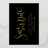 Goud Zwart Modern Script Eenvoudig De datum opslaa Folie Uitnodiging (Voorkant)