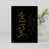 Goud Zwart Modern Script Eenvoudig De datum opslaa Folie Uitnodiging (Staand Voorkant)