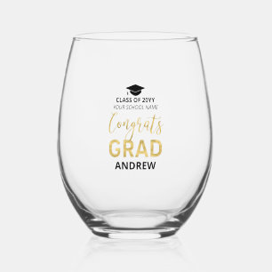 Goud & Zwart   Moderne Afstudeercadeau Aangepaste  Wijnglas Zonder Voet