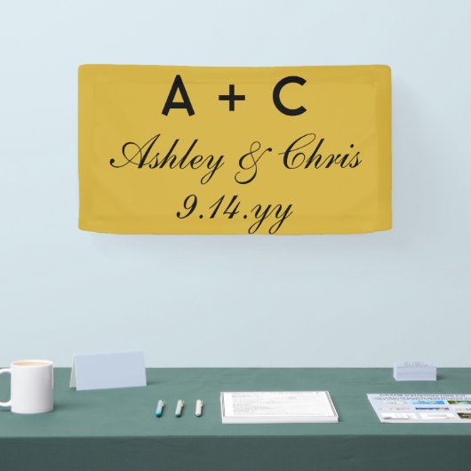 Goud Zwart Moderne Gepersonaliseerde Trouwreceptie Spandoek (Beurs)