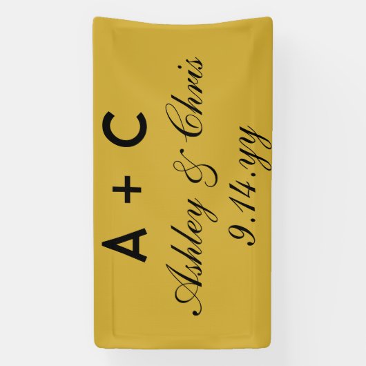 Goud Zwart Moderne Gepersonaliseerde Trouwreceptie Spandoek (Verticaal)