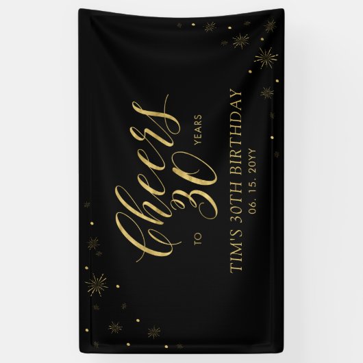 Goud & Zwart Moderne Proost 30e Verjaardagsfeestje Spandoek (Verticaal)