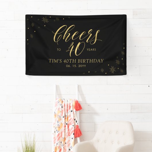 Goud & Zwart Moderne Proost 40e Verjaardagsfeestje Spandoek (Insitu)