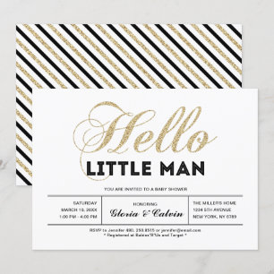 Goud, Zwart Moderne typografie jongens babyshowe Kaart