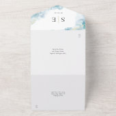 Goud Zwart Monogram Blauw Aquarel Trouwen All In One Uitnodiging (Buitenkant)