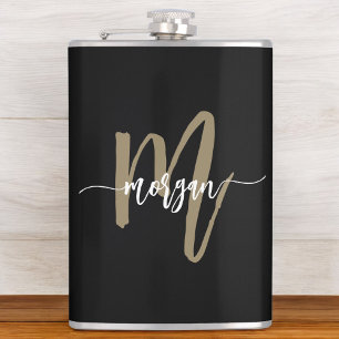 Goud Zwart Monogram Elegant Modern Heupfles
