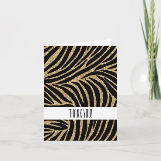 Goud zwart namaak glitter zebraprint bedankt (Voorkant)