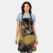 Goud Zwart Oosters Japans Kimono Bloemen Keuken Schort (Gedragen)