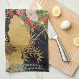 Goud Zwart Oosters Japans Kimono Bloemen Keuken Theedoek