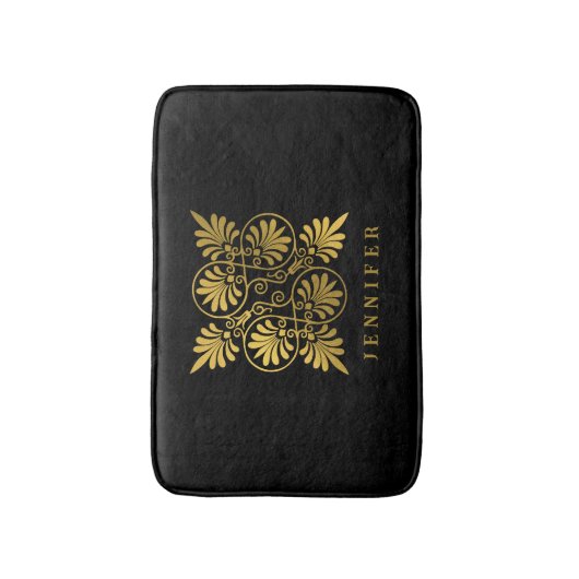 Goud Zwart Oud Grieks Meander Monogram Badmat (Voorkant Verticaal)