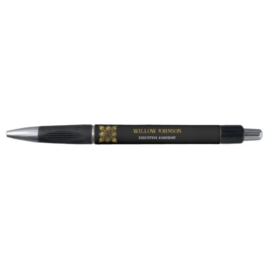 Goud Zwart Oud Grieks Meander Monogram Pen (Voorkant)