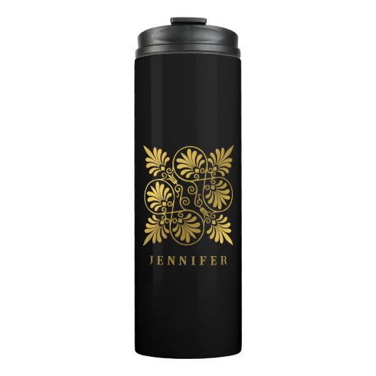 Goud Zwart Oud Grieks Meander Monogram Thermosbeker (Voorkant)