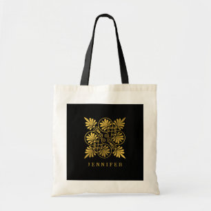 Goud Zwart Oud Grieks Meander Monogram Tote Bag