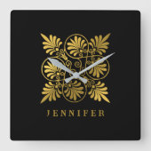 Goud Zwart Oud Grieks Meander Monogram Vierkante Klok (Voorkant)