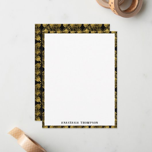 Goud Zwart Oud Grieks Meander Patroon Notitiekaartje (Voorkant / Achterkant in situ)