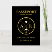 Goud & zwart paspoort bruiloft uitnodiging (Voorkant)