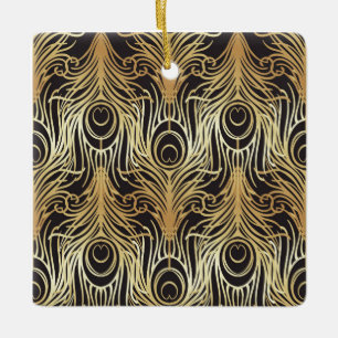 goud, zwart, pauw patroon, art nouveau, , be keramisch ornament